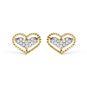 10K Yellow Gold 1/10 Cttw Diamond Heart and Beaded Halo Stud Earrings