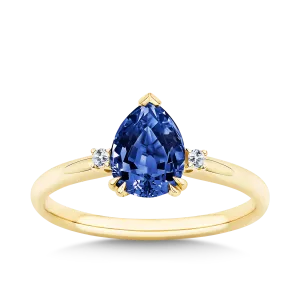 1.48ct TW Created Sapphire & Diamond Pear Ring in 9ct Yellow Gold