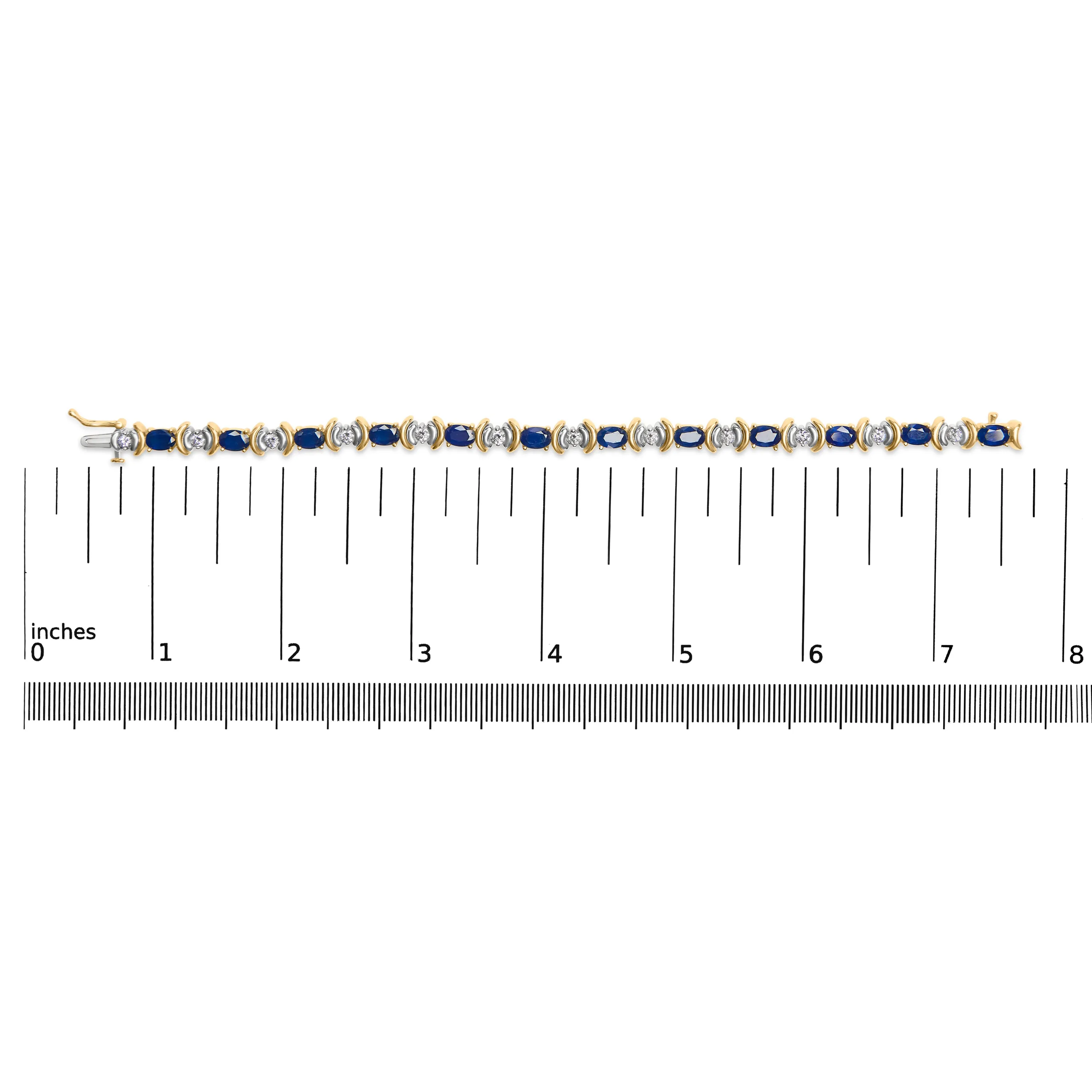 14K Yellow Gold 1.00 Cttw Alternating  Diamond and 6 1/2 Cttw Oval Blue Sapphire Link Bracelet