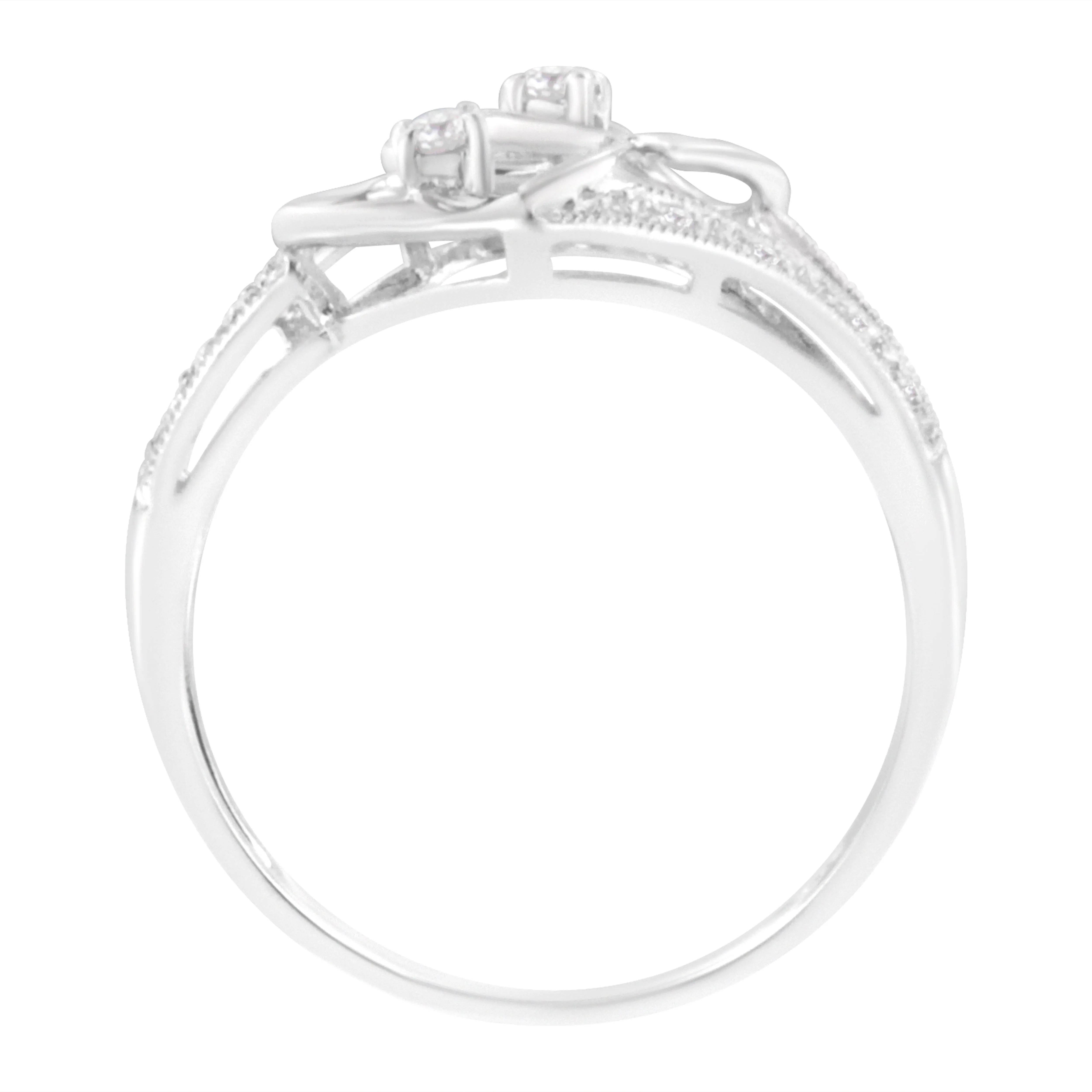 14KT White Gold 1/10 cttw Diamond Twin Heart Ring