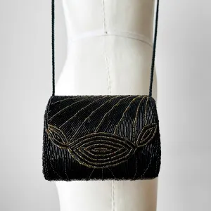 1980s Black and Gold Hard Roll Braided Cord Evening Purse