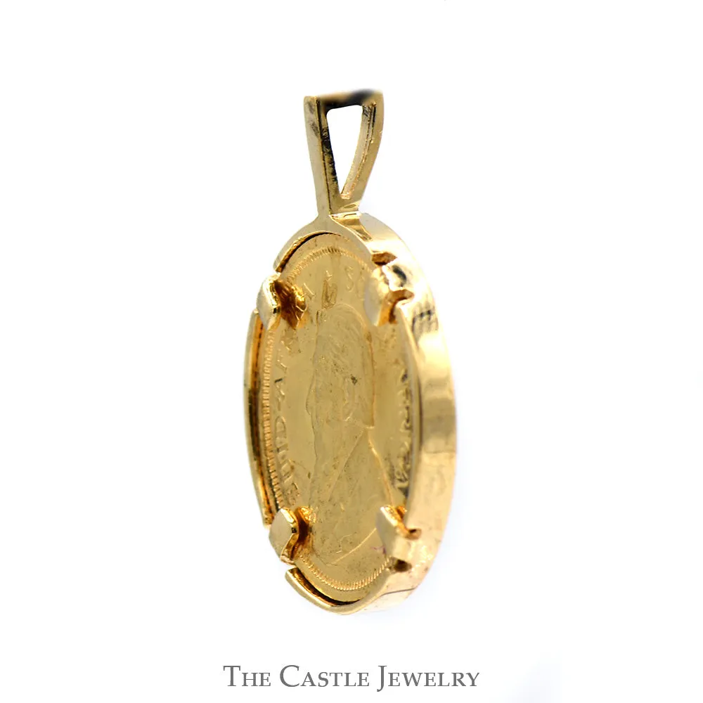 24k 1984 Krugerand Coin Pendant in 14k Yellow Gold Bezel & Bail