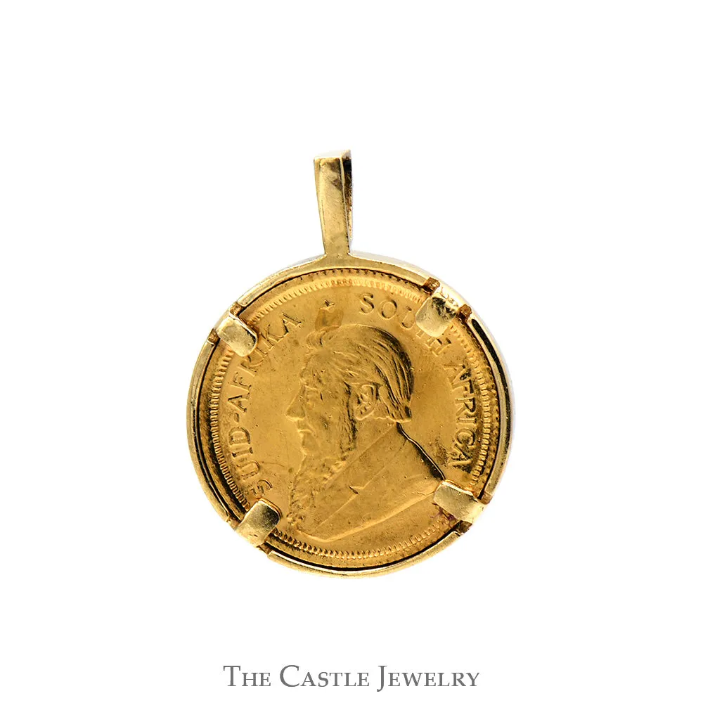 24k 1984 Krugerand Coin Pendant in 14k Yellow Gold Bezel & Bail