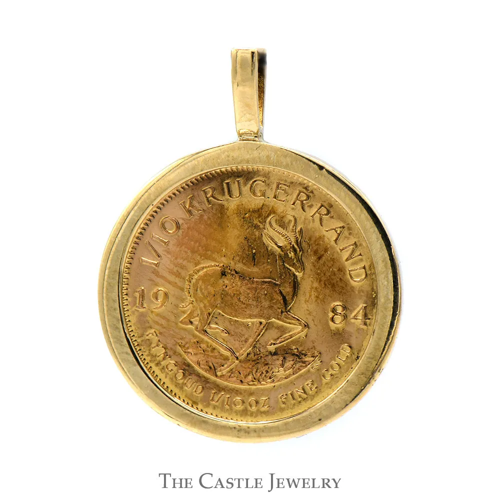 24k 1984 Krugerand Coin Pendant in 14k Yellow Gold Bezel & Bail