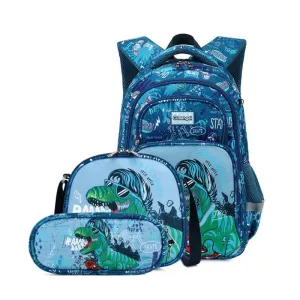 3pcs Set of Teenager Cartoon Dinosaur Anime School Bags