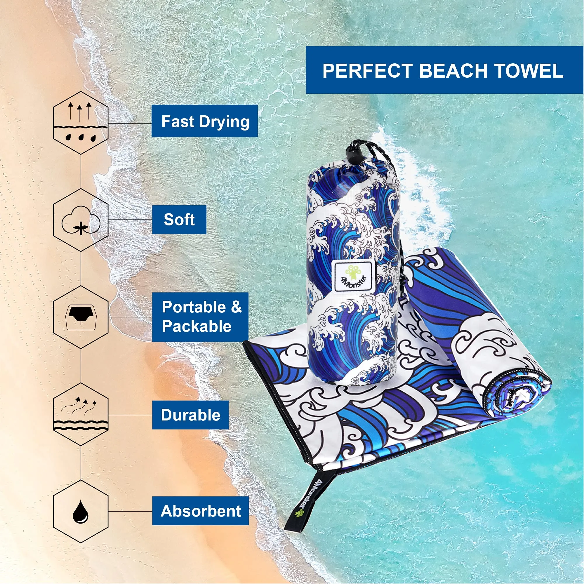 4Monster Sand- Free Beach Towel Single Sea A