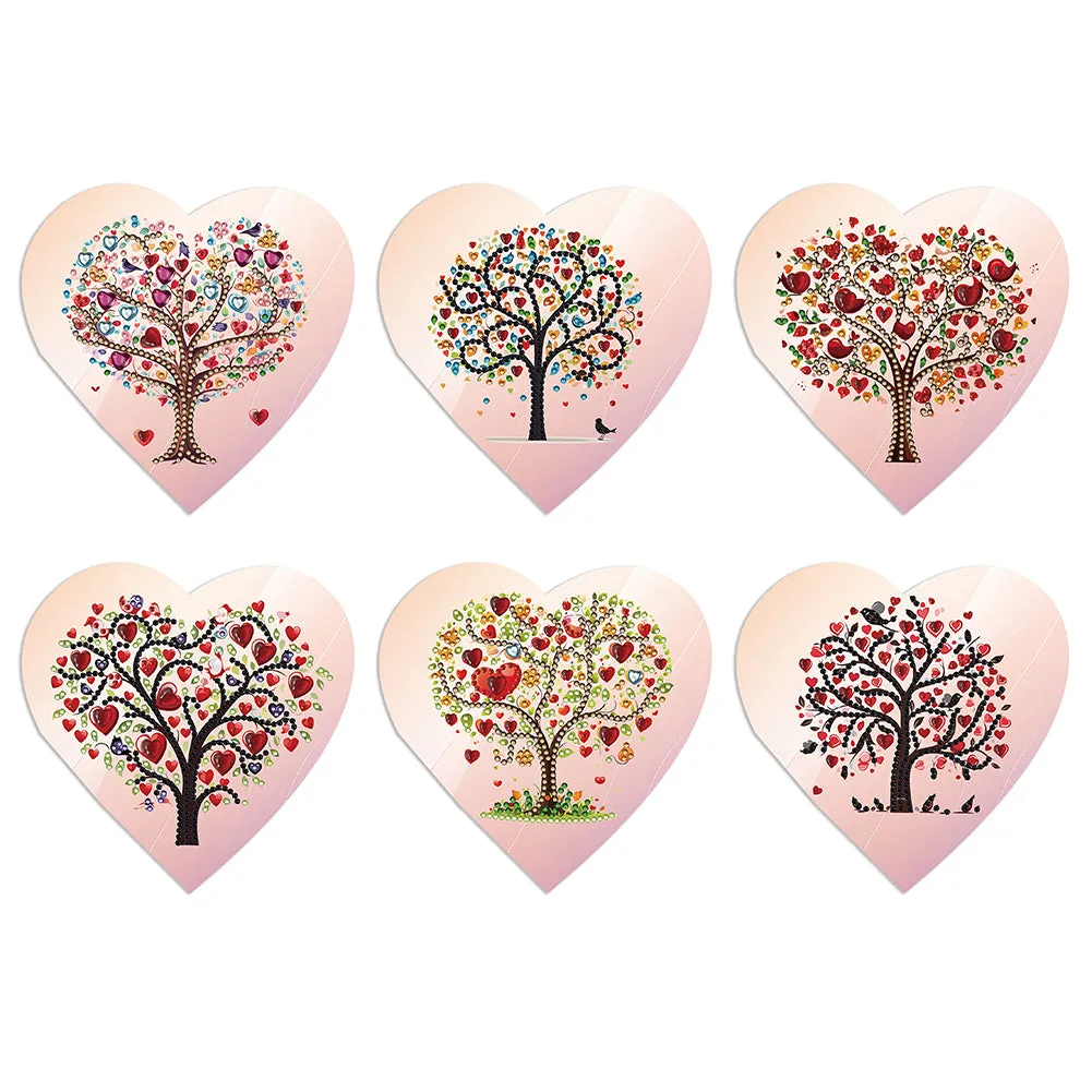 6 Pcs Christmas Special Shape Diamond Painting Greeting Card Kit (Heart Tree)