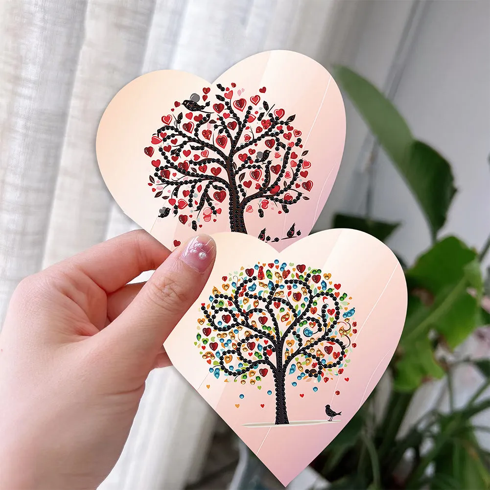 6 Pcs Christmas Special Shape Diamond Painting Greeting Card Kit (Heart Tree)