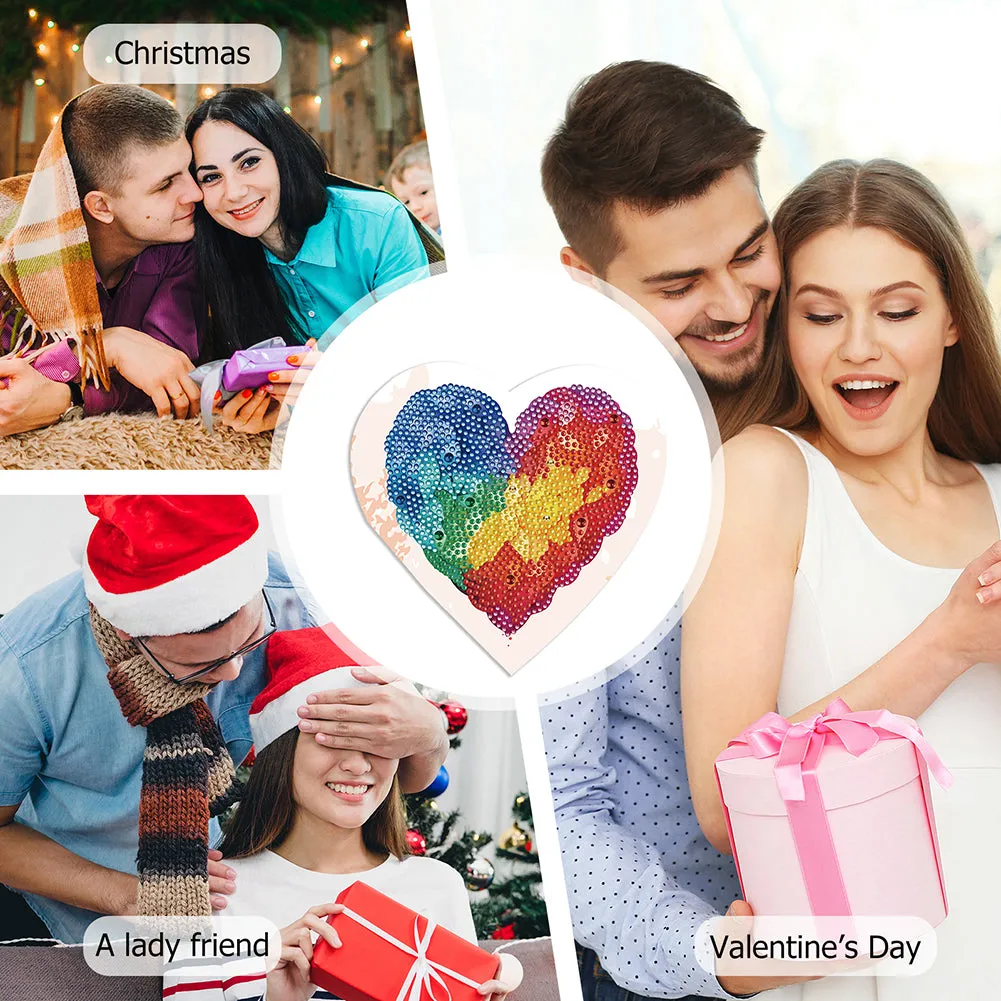 6 Pcs Christmas Special Shape Diamond Painting Greeting Card Kit(Colorful Heart)