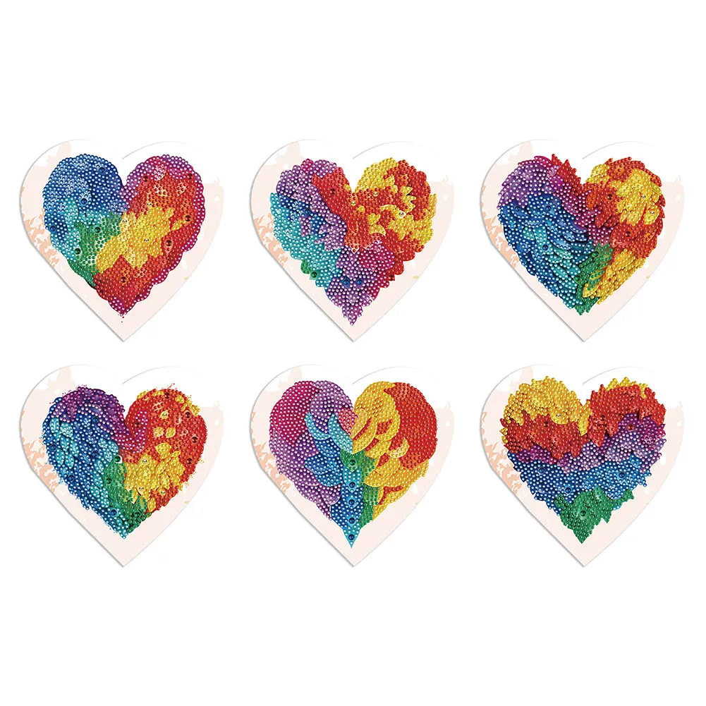 6 Pcs Christmas Special Shape Diamond Painting Greeting Card Kit(Colorful Heart)