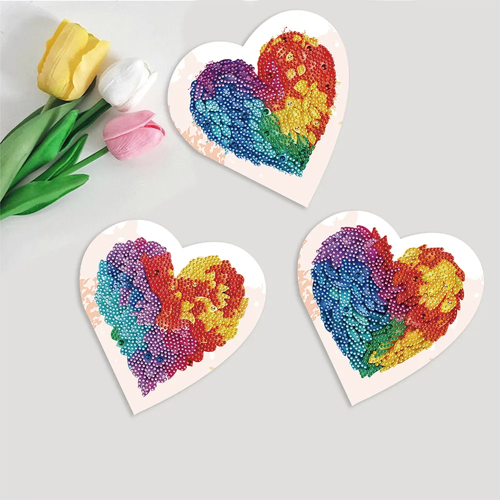 6 Pcs Christmas Special Shape Diamond Painting Greeting Card Kit(Colorful Heart)