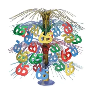 65th Birthday Multicolor Cascade Centerpiece, 18 Inches, 1 Count