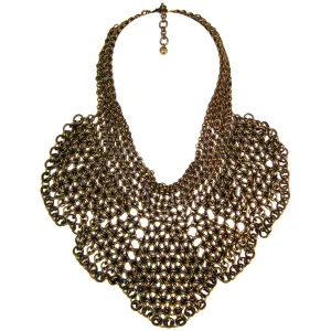 #844n Old Gold Tone Chain Mail Bib Necklace