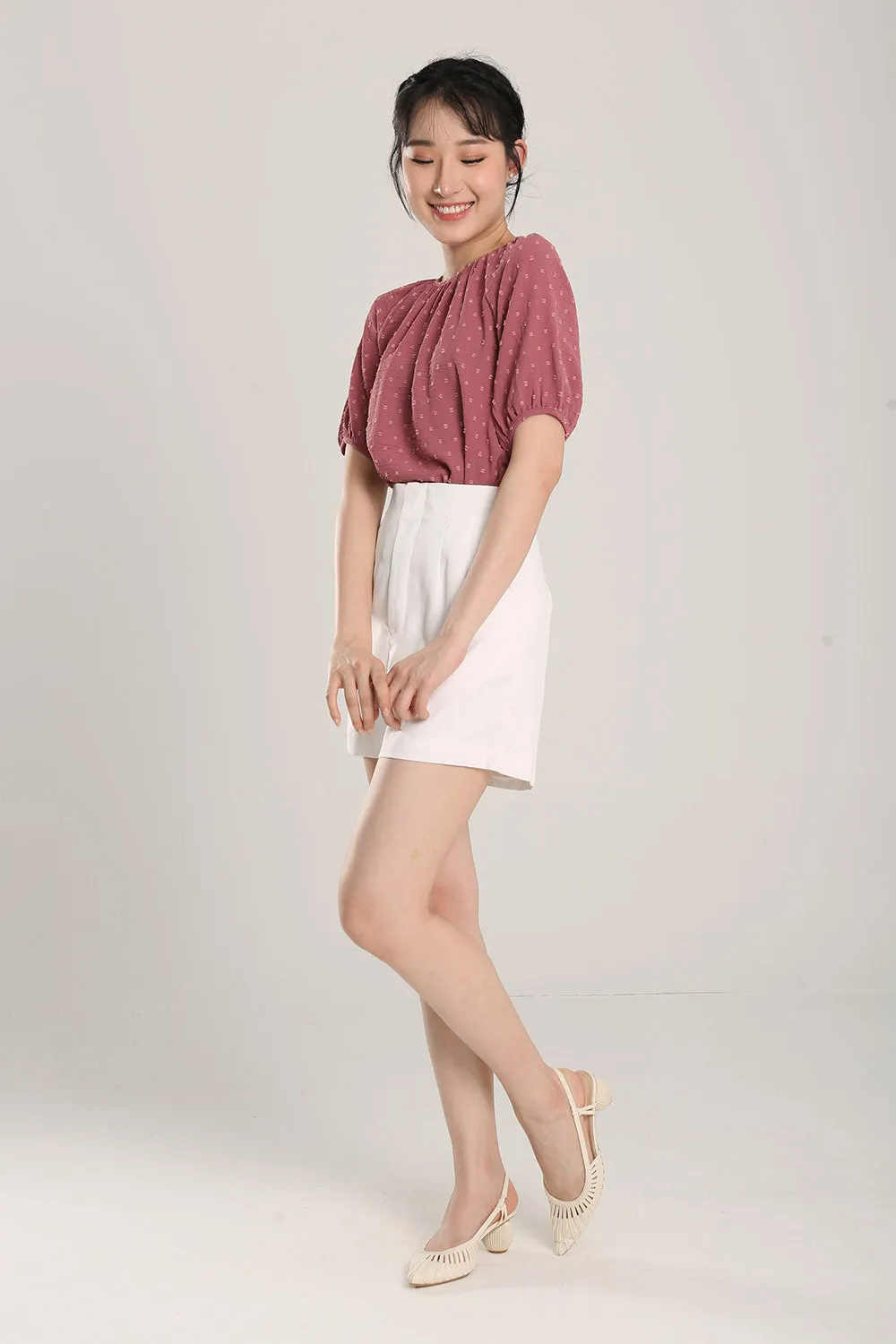 Allegra Top in Dotted Brick Red