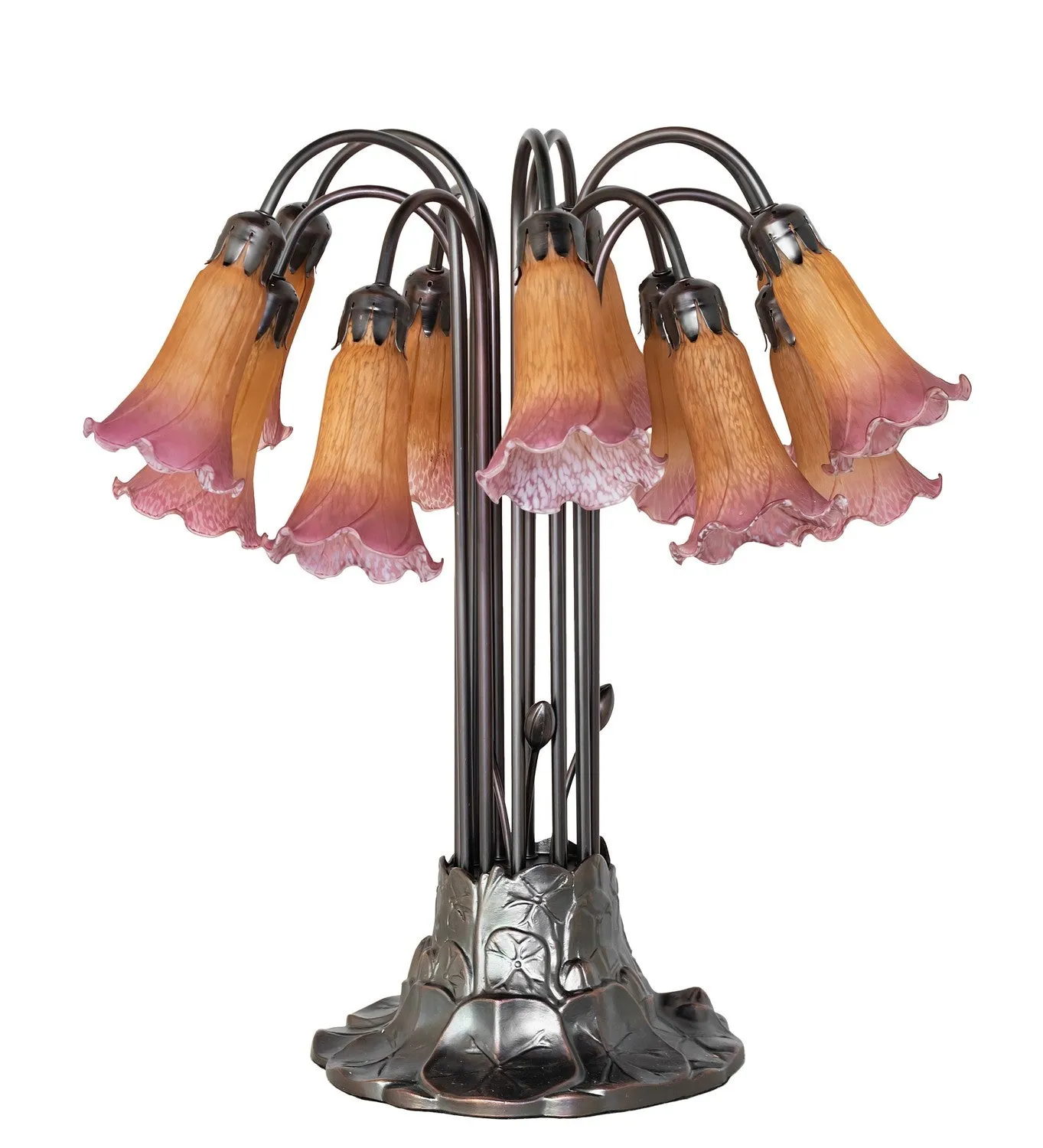 Amber/Purple Tiffany Pond Lily 12 Light Table Lamp