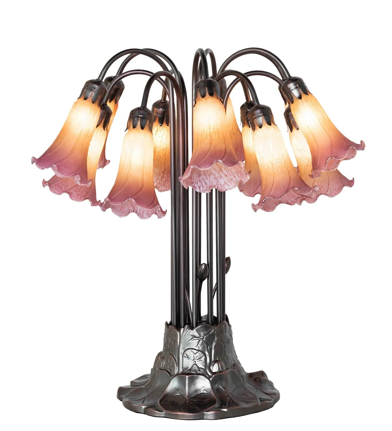 Amber/Purple Tiffany Pond Lily 12 Light Table Lamp