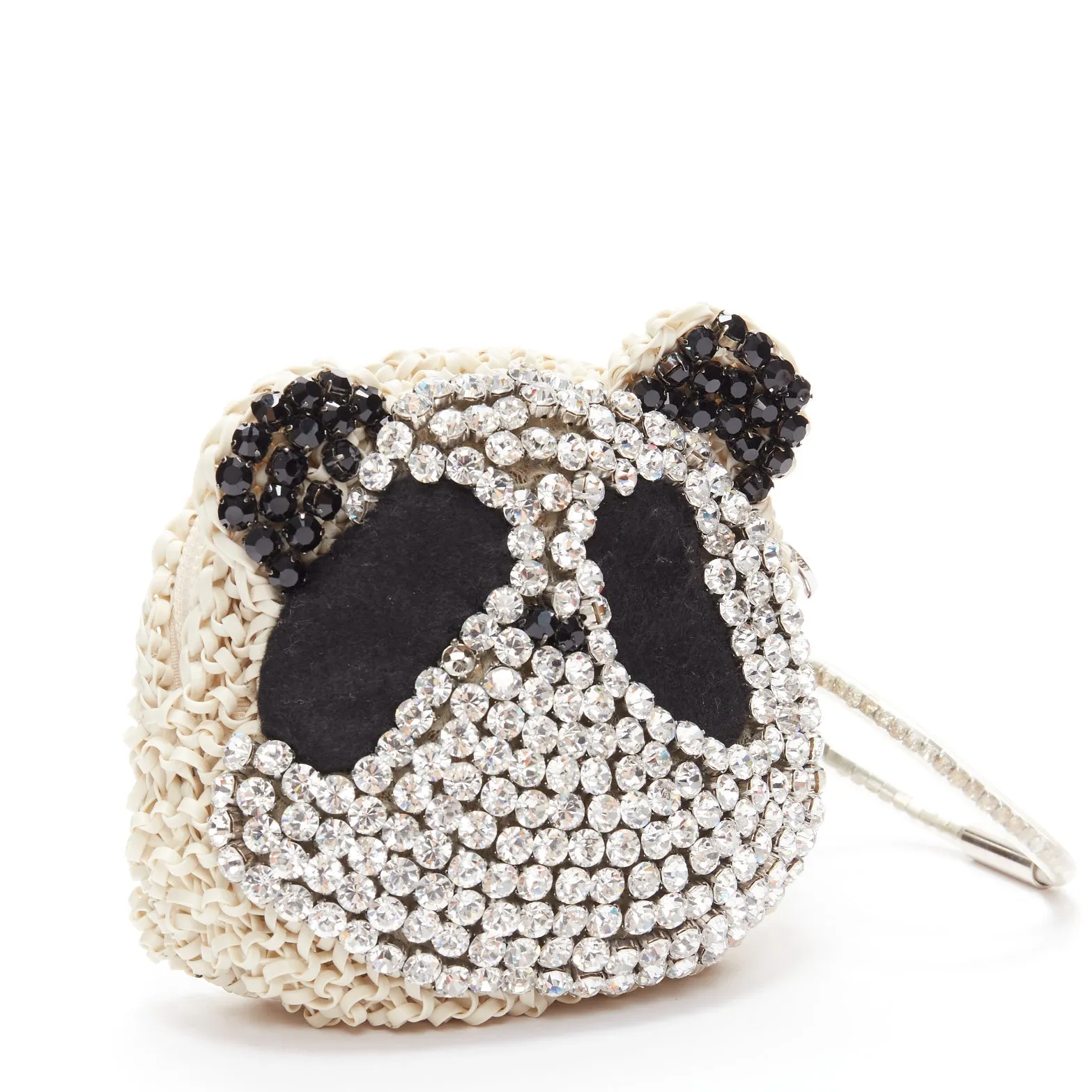 ANTEPRIMA Wire Bag cream woven PVC black crystal Panda wristlet clutch