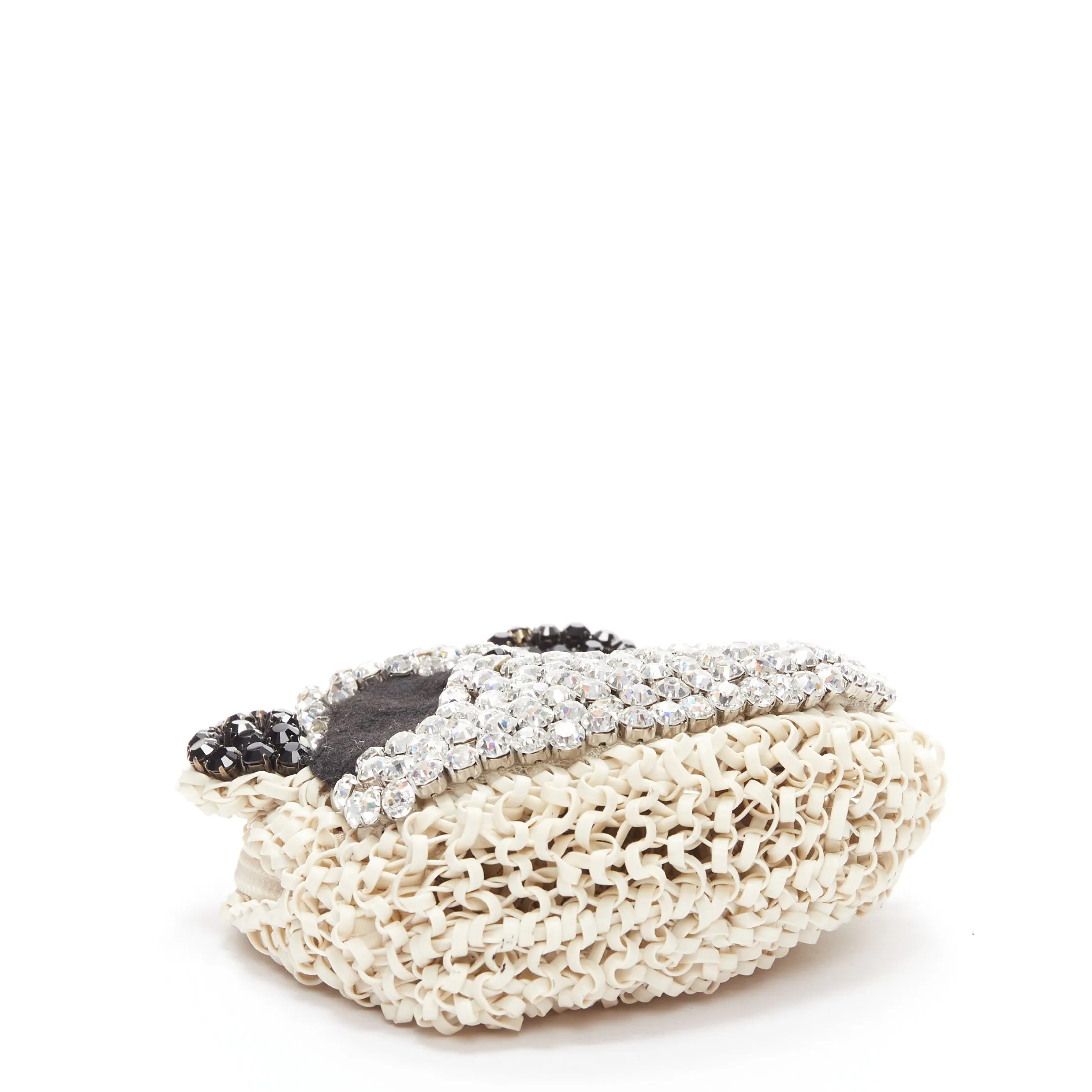 ANTEPRIMA Wire Bag cream woven PVC black crystal Panda wristlet clutch