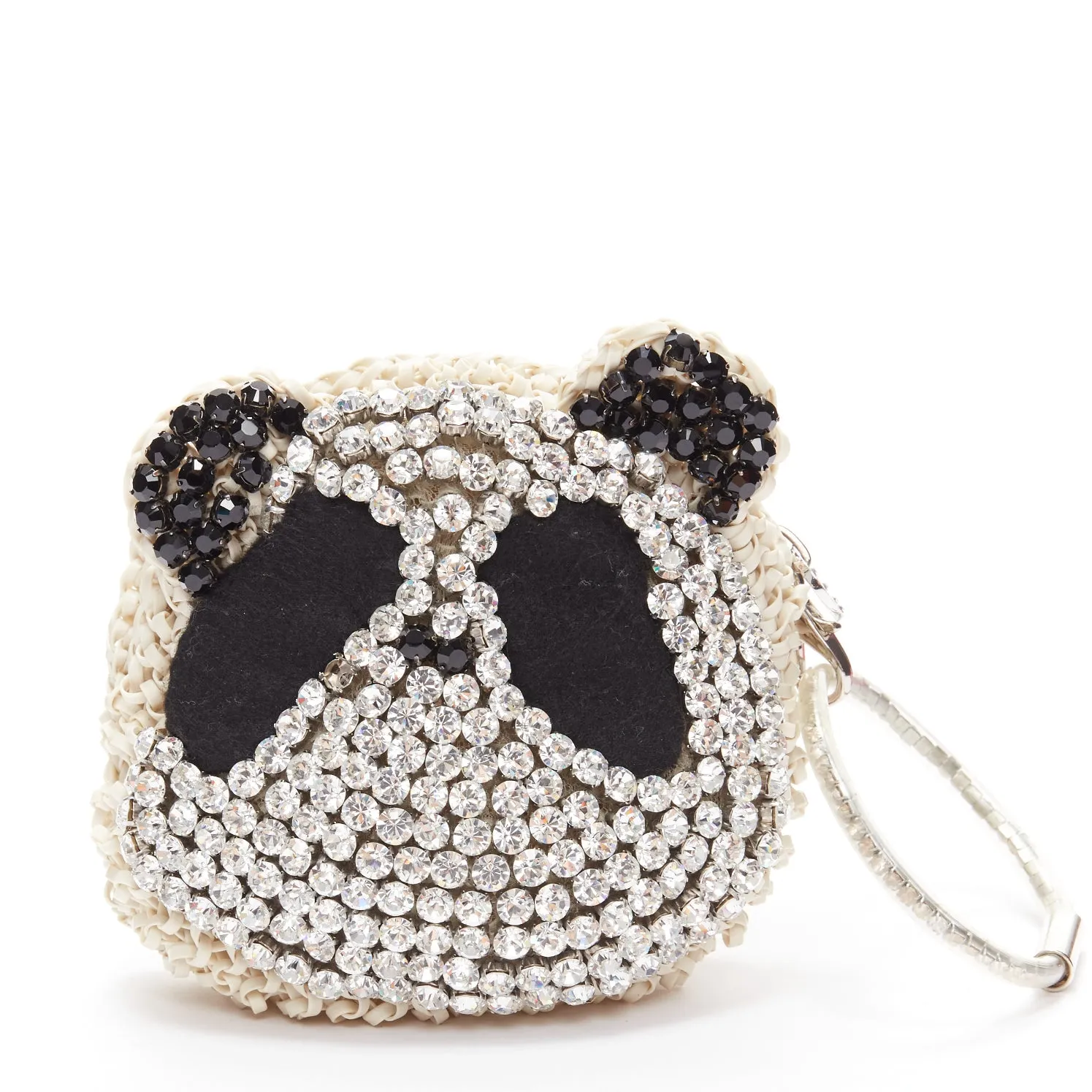 ANTEPRIMA Wire Bag cream woven PVC black crystal Panda wristlet clutch