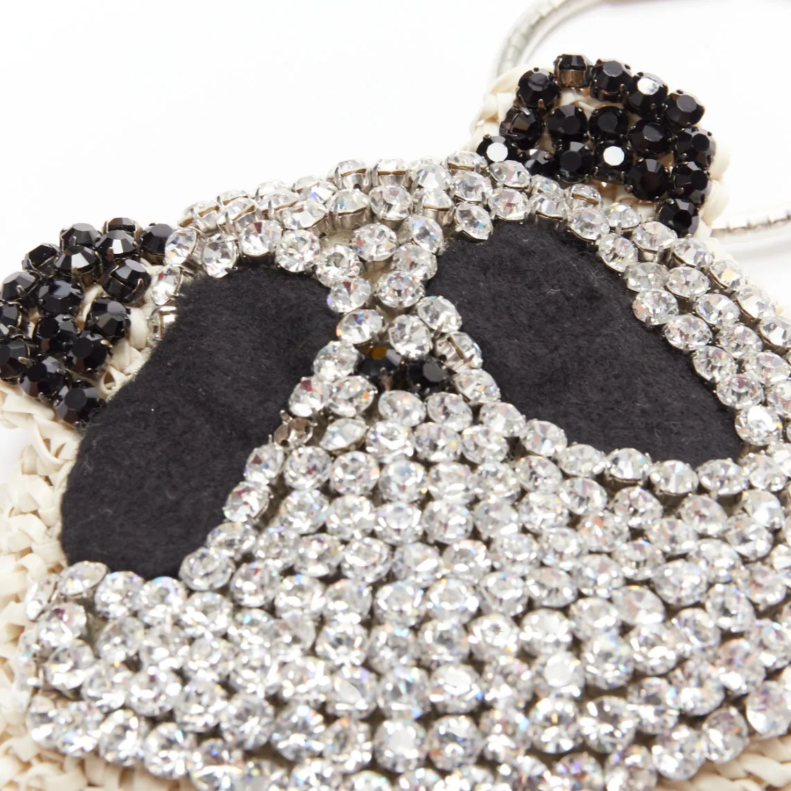 ANTEPRIMA Wire Bag cream woven PVC black crystal Panda wristlet clutch