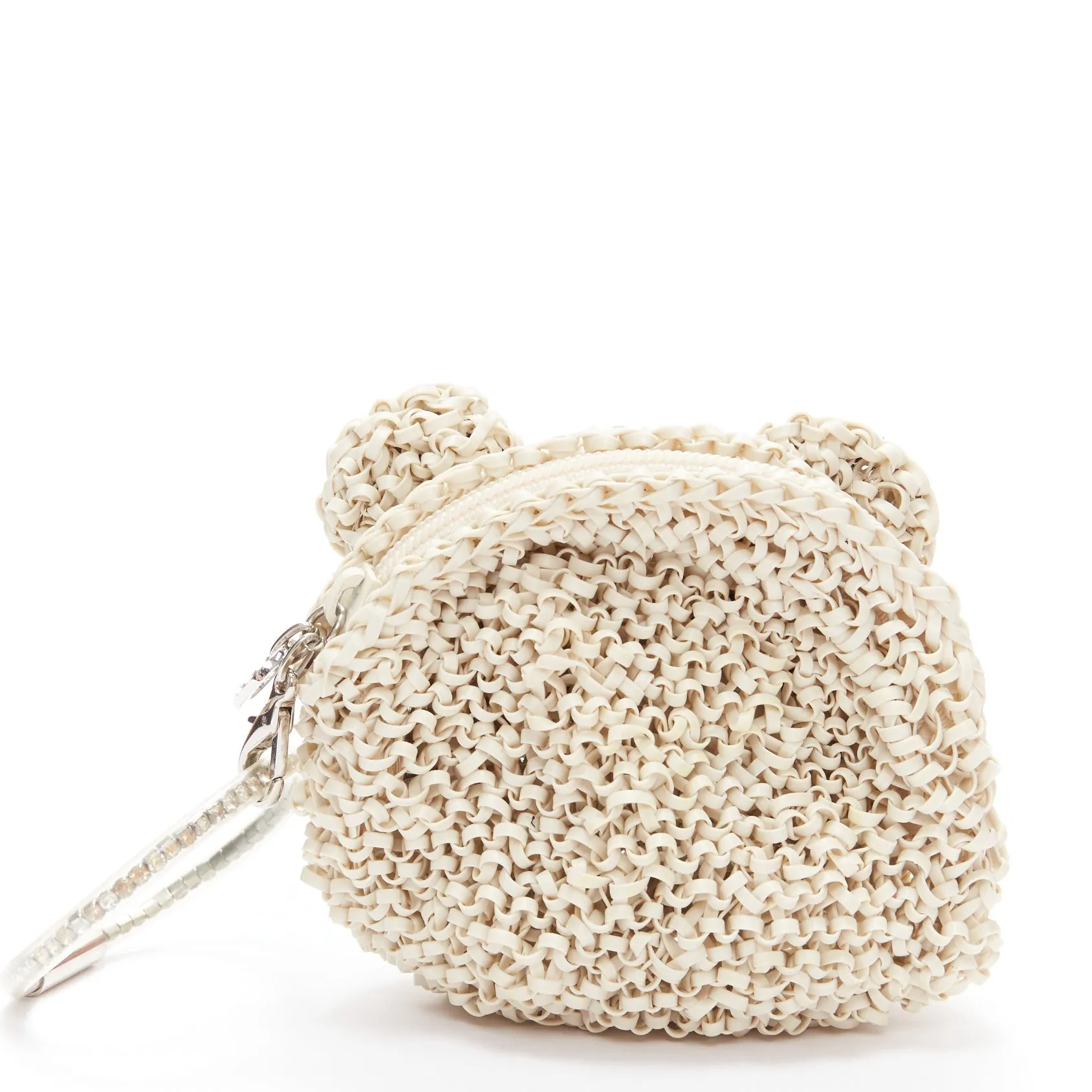 ANTEPRIMA Wire Bag cream woven PVC black crystal Panda wristlet clutch