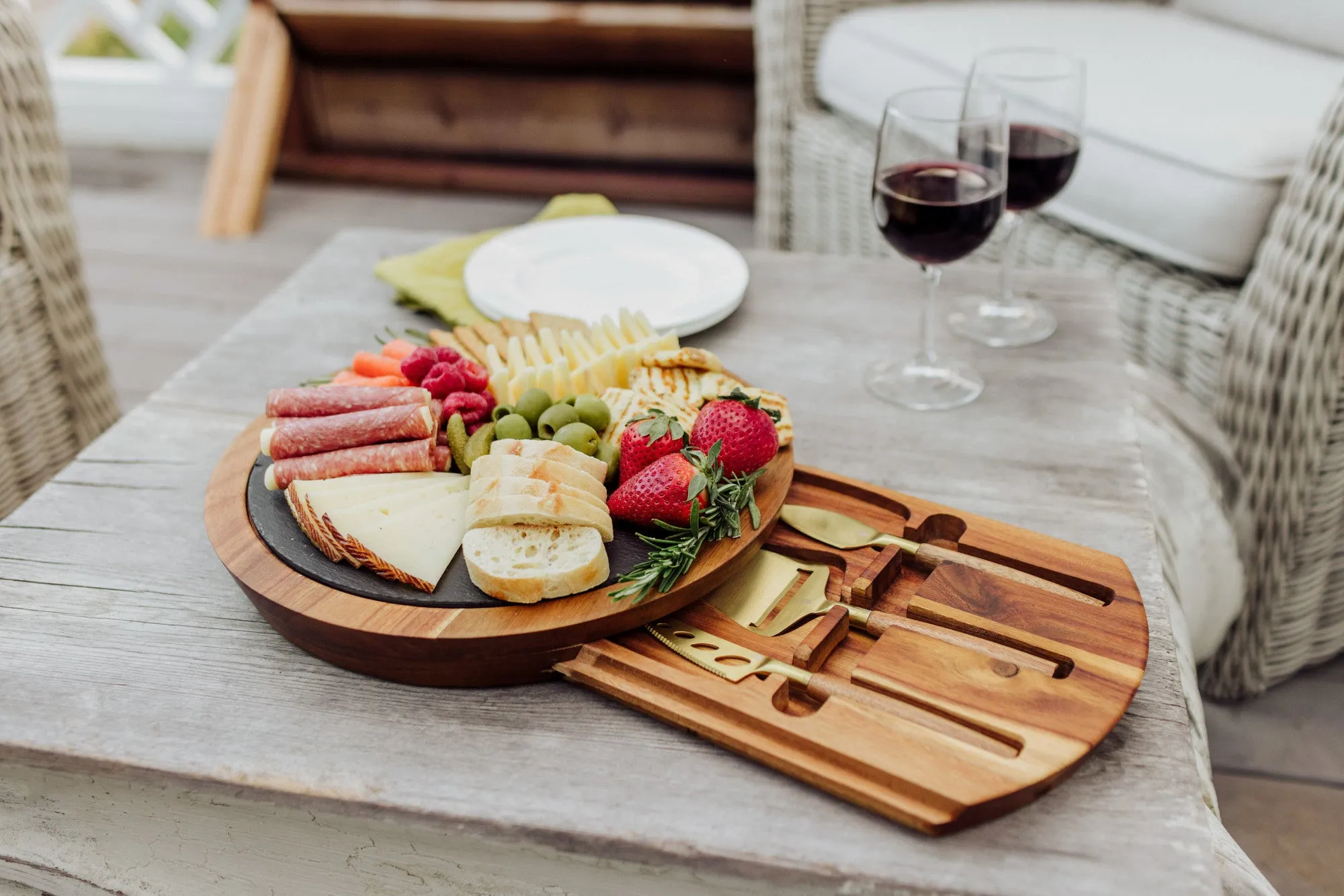 App State Mountaineers - Insignia Acacia and Slate Serving Board with Cheese Tools