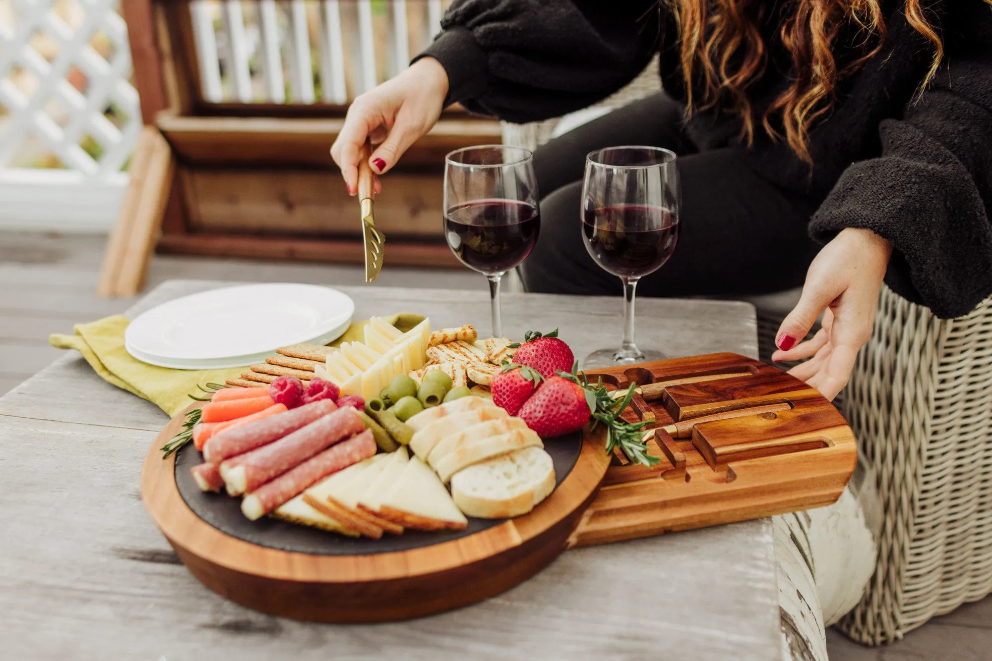 App State Mountaineers - Insignia Acacia and Slate Serving Board with Cheese Tools