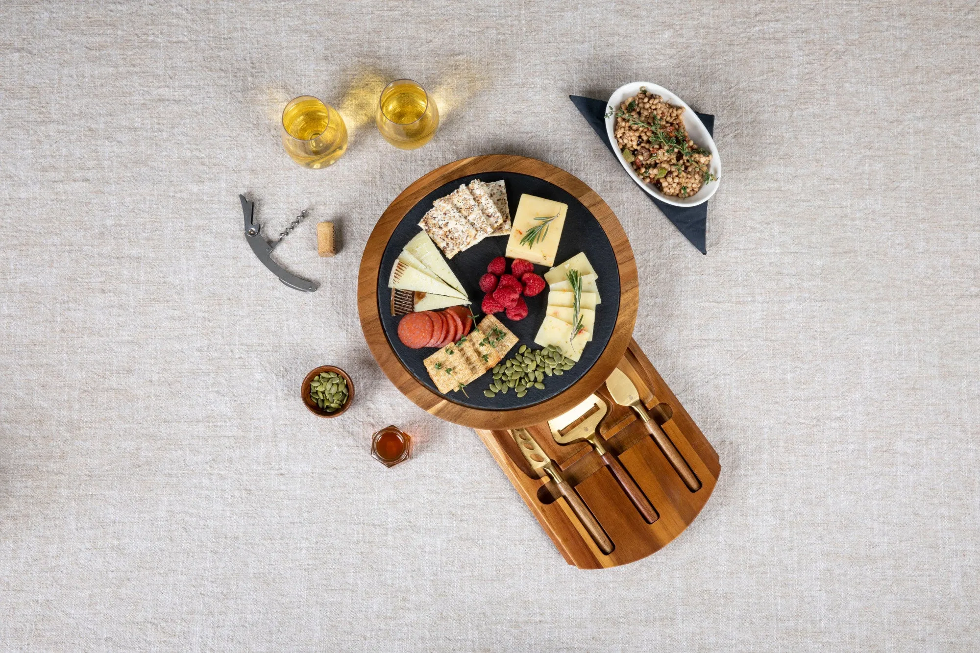 App State Mountaineers - Insignia Acacia and Slate Serving Board with Cheese Tools