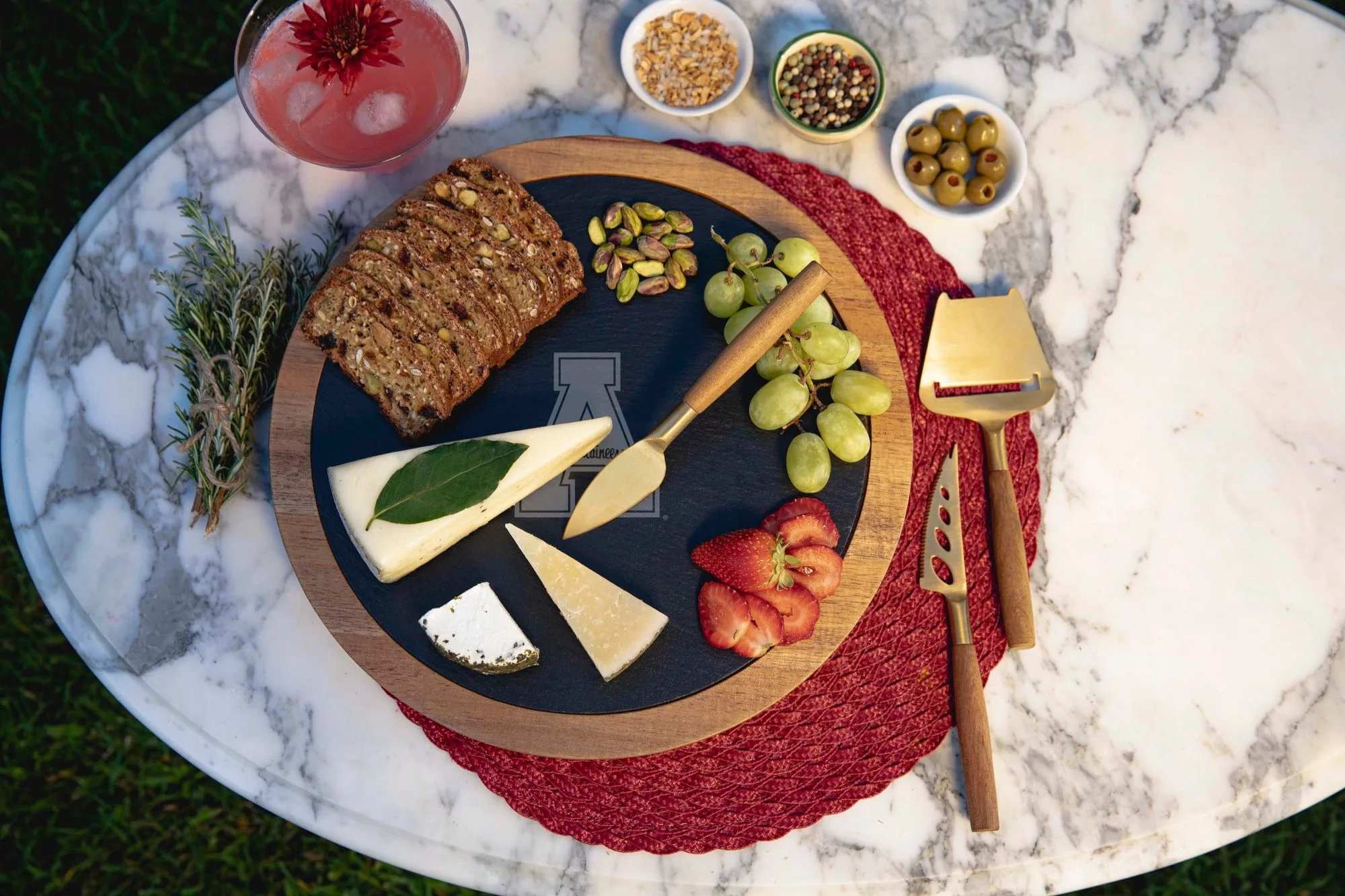 App State Mountaineers - Insignia Acacia and Slate Serving Board with Cheese Tools