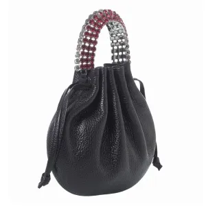 AYLA BAG - BLACK CALF LEATHER - GARNET RED & BLACK STONES - GUNMETAL HARDWARE