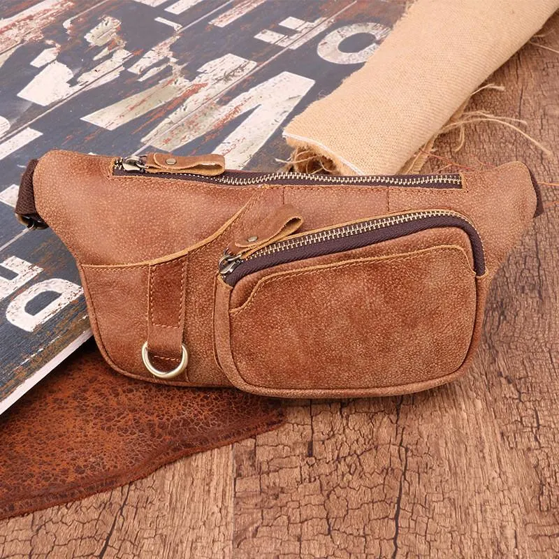 Badass Leather Fanny Pack Men's Brown Chest Bag Hip Bag Waist Bag For Men