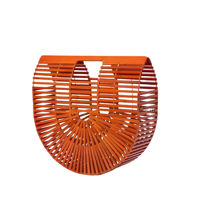 Bamboo Tote - Handcrafted Basket Bag for Women. Dark Orange. Two Sizes