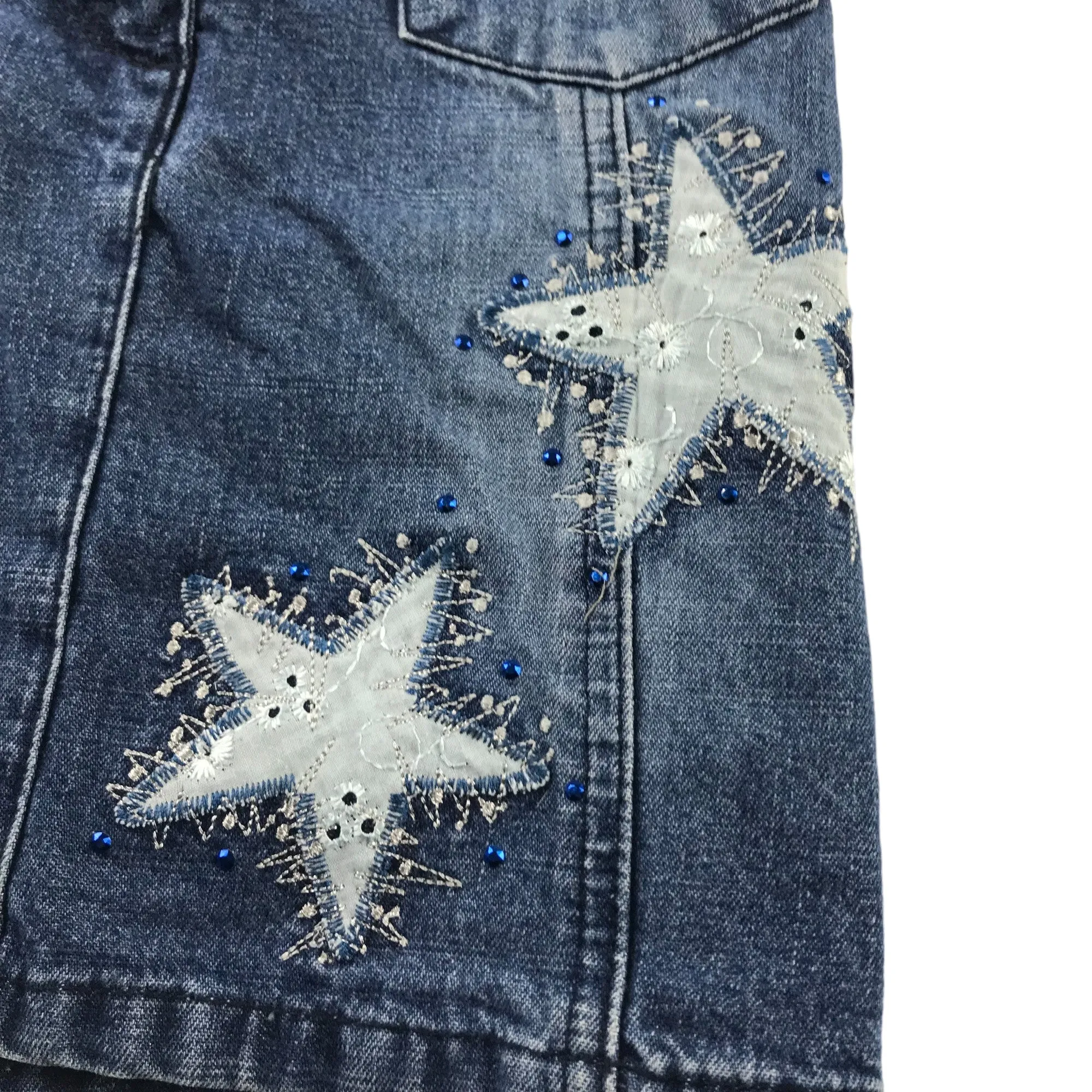 Barbie Skirt Age 5 Blue Denim Applique Stars Cotton