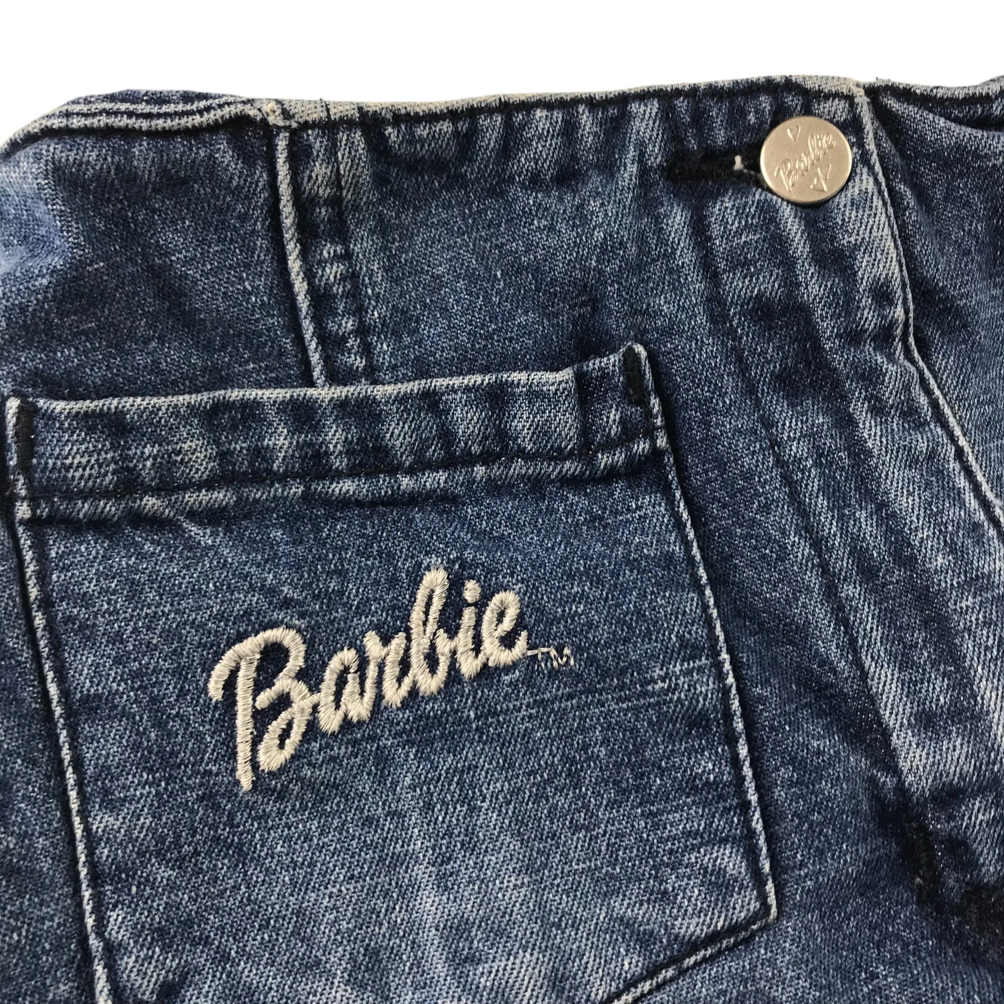 Barbie Skirt Age 5 Blue Denim Applique Stars Cotton