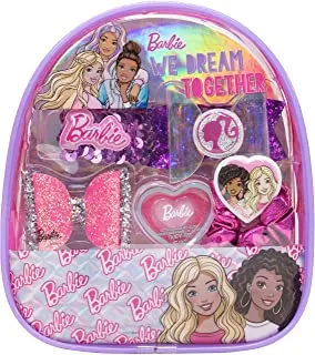 Barbie - Townley Girl Backpack Cosmetic Makeup Gift Bag Set Includes Lip Goss, Hair Accessories and Printed PVC Back-Pack for Kids Toddler Girls, Ages 3  Perfect for Parties, Sleepovers and Makeovers