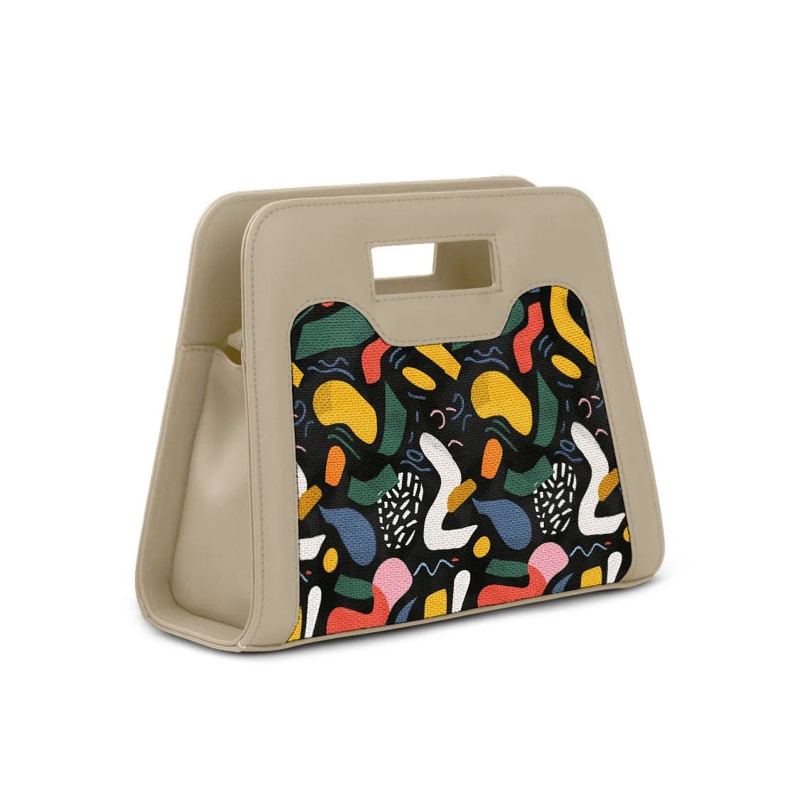 Beige Chic Peek Handbag Colorful Abstract