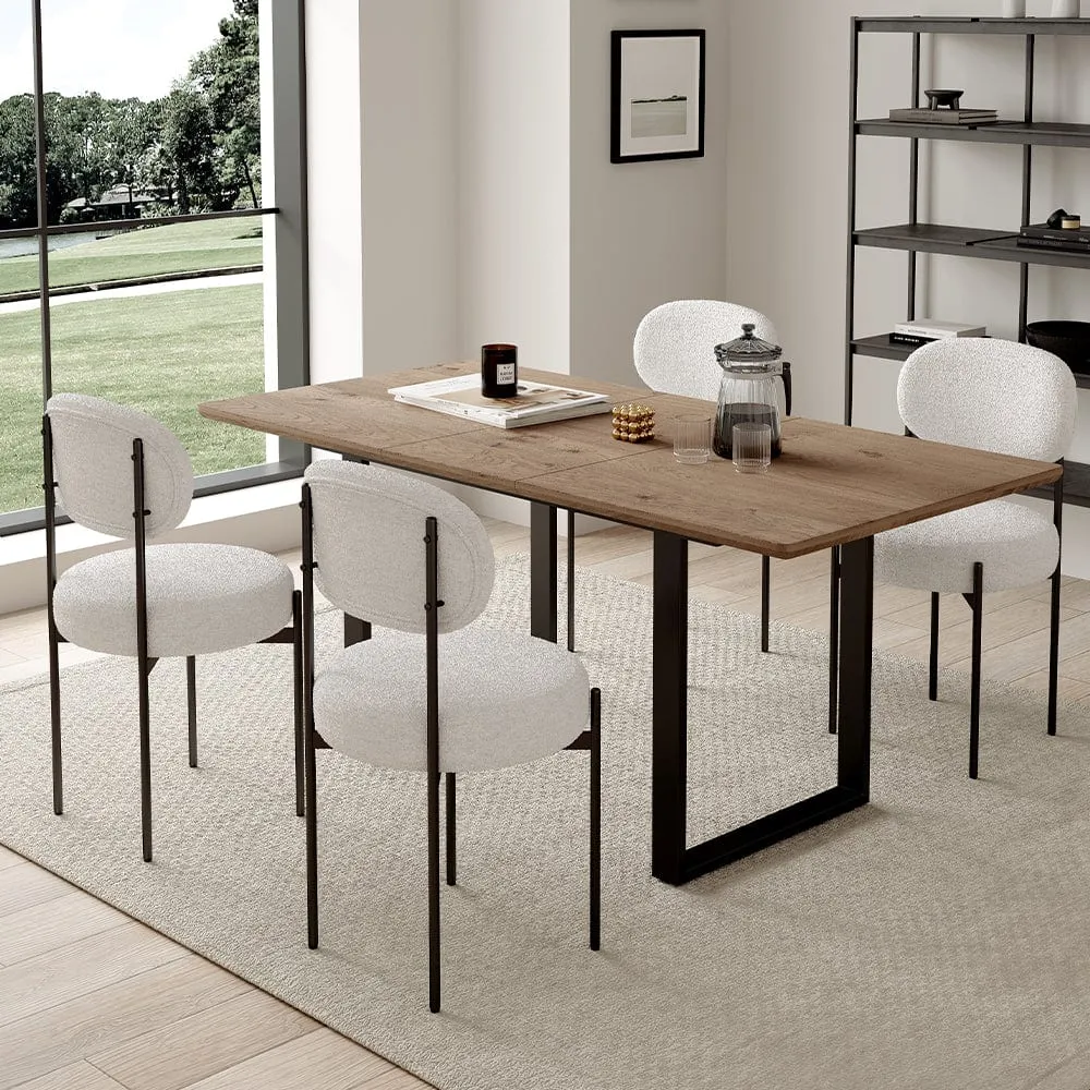 Belluno 180cm Extending Dining Table Set With 4 Boucle Chairs