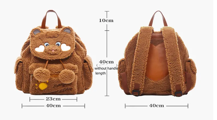 BerryQ~Chubbybear~Kawaii Lolita Plush Embroidered Brown Backpack