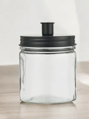 Black Glass And Metal Dinner Candle Storage Jar And Holder