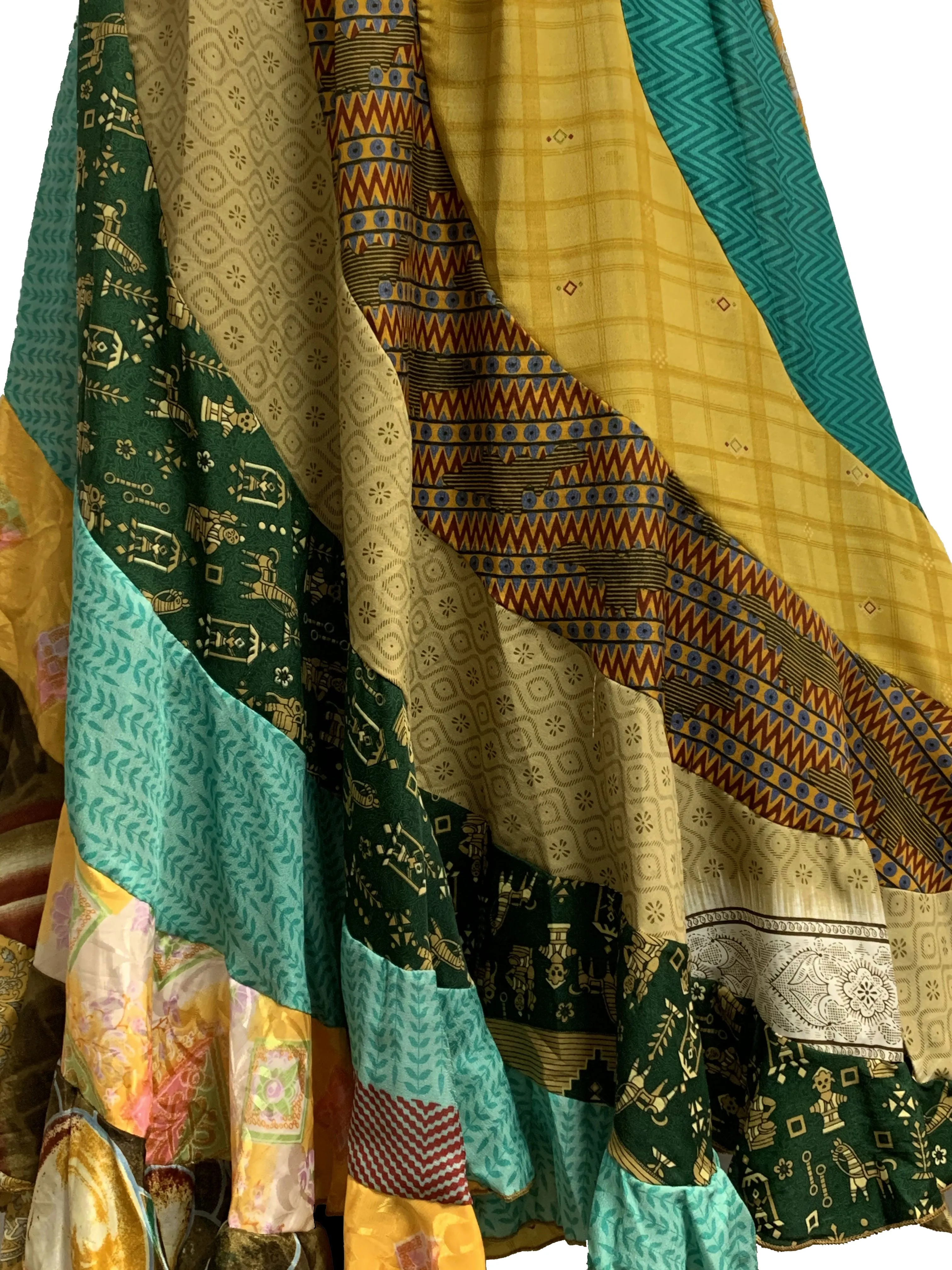 Boho Handmade Patchwork Fair Trade Indian Silk Sari Ruffled Long Skirt