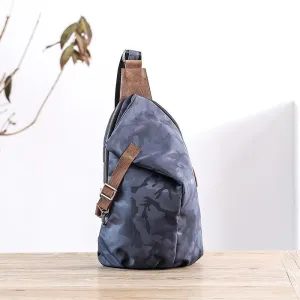 Canvas Leather Mens Camouflage Chest Bag One Shoulder Backpack Khaki Sling Bag for Men