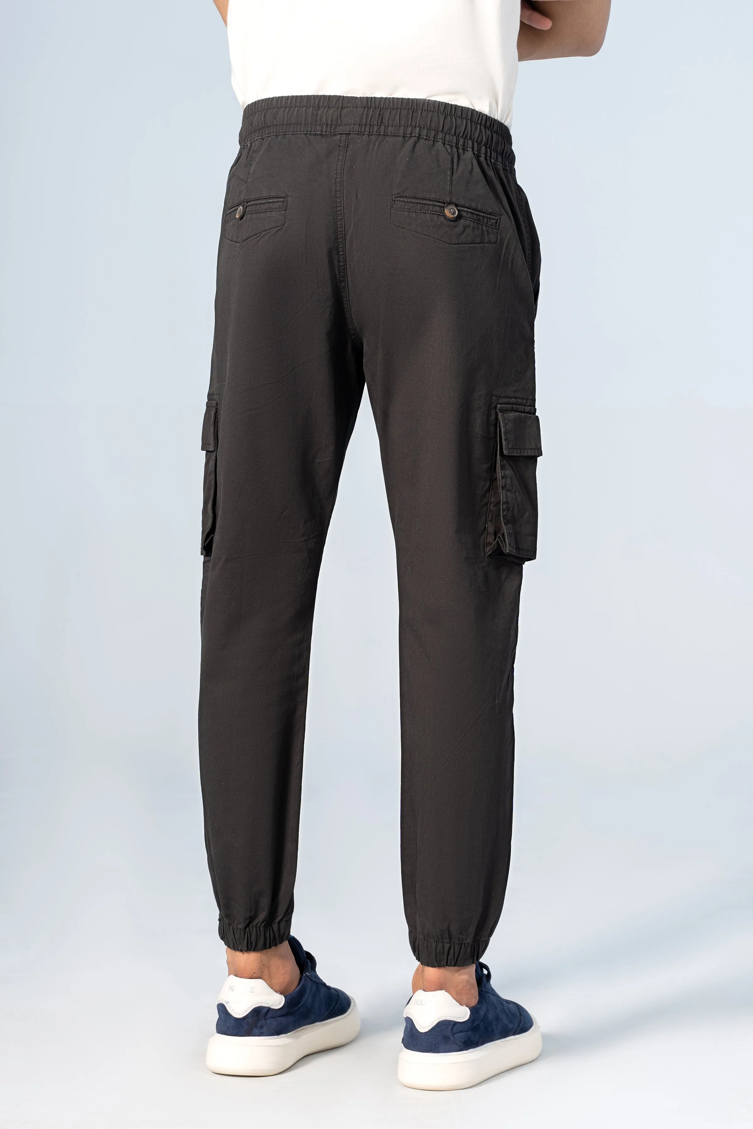 CARGO JOGGER ENZYME WASHED TROUSER BLACK