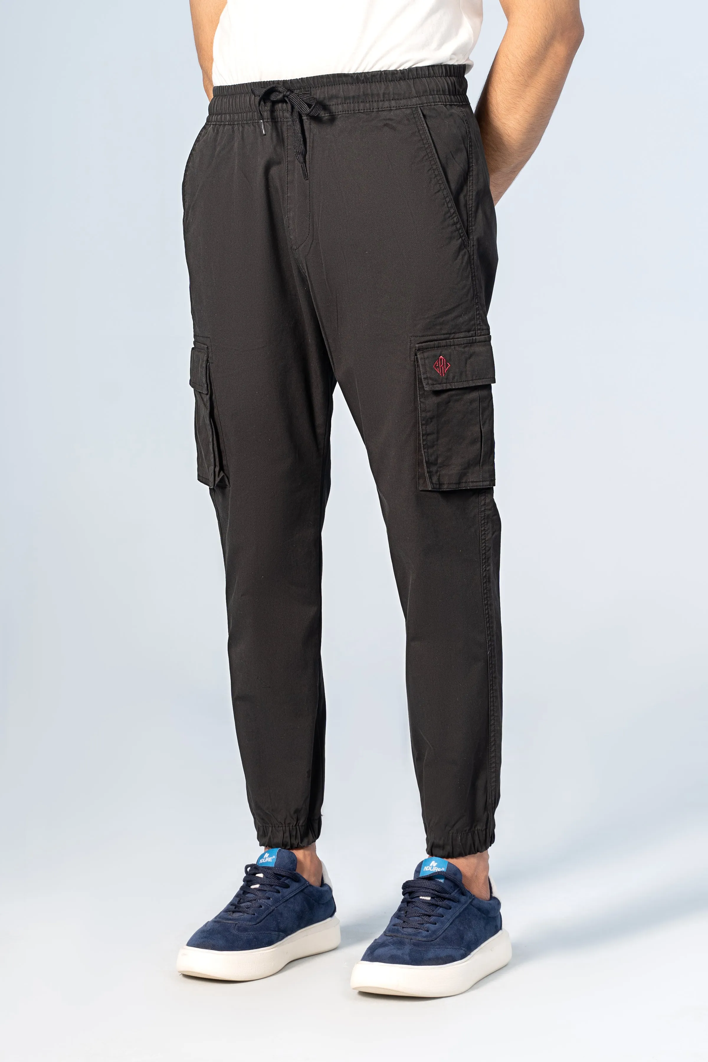 CARGO JOGGER ENZYME WASHED TROUSER BLACK