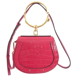 Chloe Small Cherry Pink Fuchsia Croc Embossed Nile Bracelet Bag