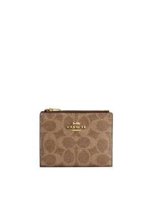 Coach Billfold Wallet Signature Canvas In Tan Brown CW803