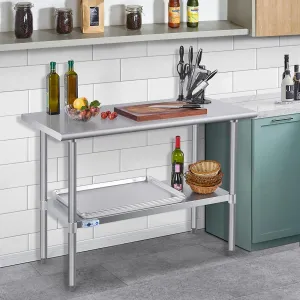 Commercial Kitchen Prep & Work Table with Undershelf and Galvanized Legs