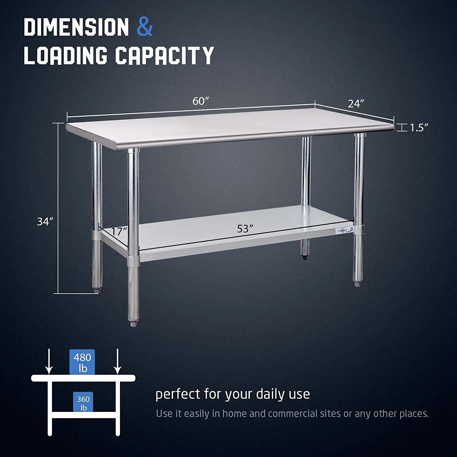 Commercial Kitchen Prep & Work Table with Undershelf and Galvanized Legs