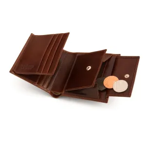 Compact Leather Wallet With Coin Purse - Dark Tan