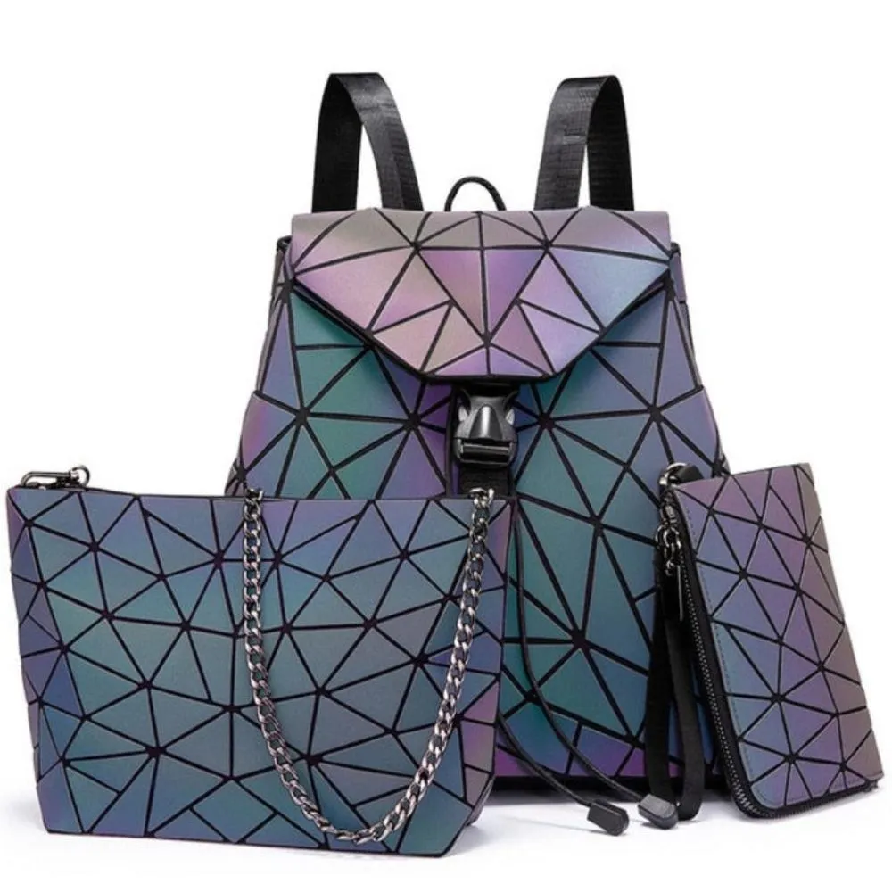 Cross-body Set Purse Geometric Luminous Reflective Backpack