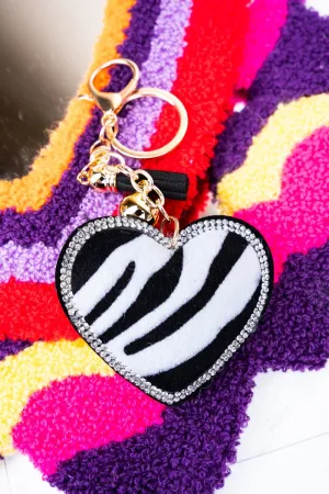 Crystal Avenue Sparkling Zebra Heart Keychain